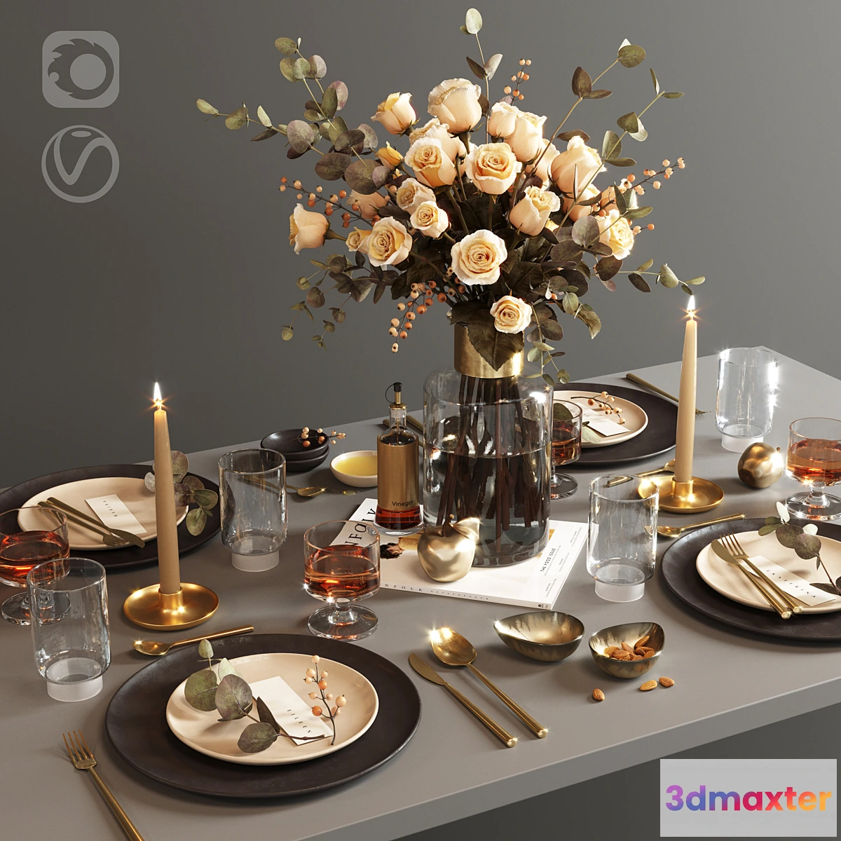 1409466 - Table setting with roses 3D Max
