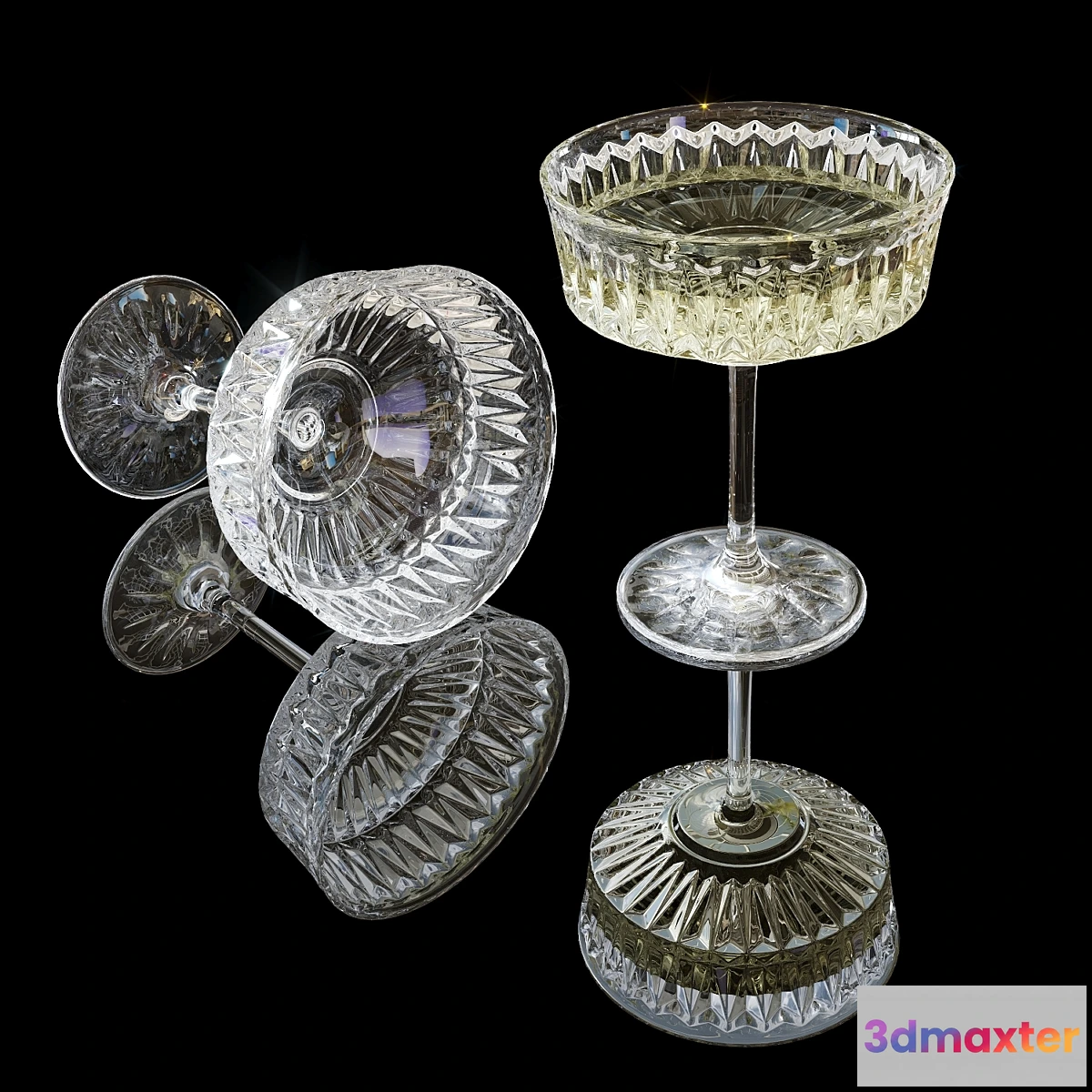 1411346 - Corrugated glass goblet with wine 3D Max