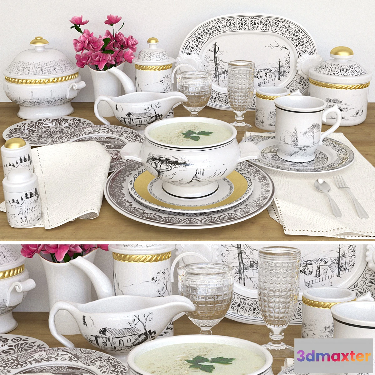 1452008 - Set of dishes. Table setting 3D Max