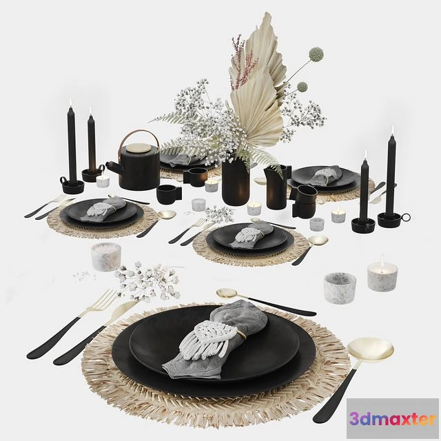 1546299 - Table Set With Macrame and Dry Flowers 3D Max