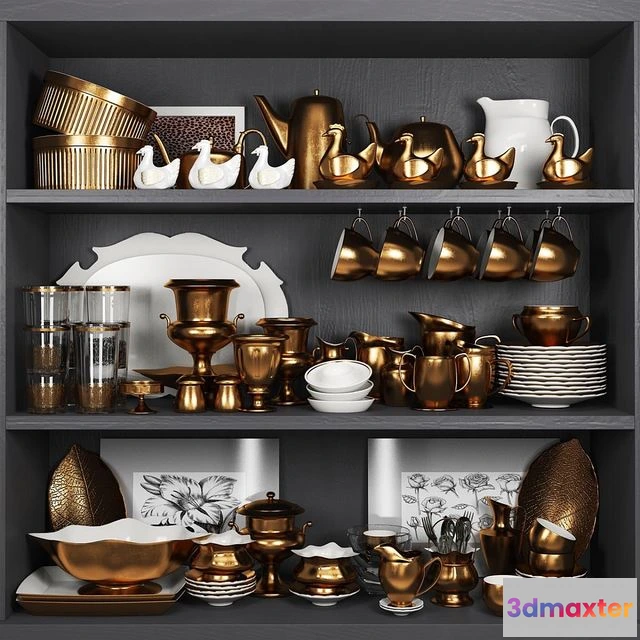 1547169 - Decorative copper crockery set. Service 3D Max