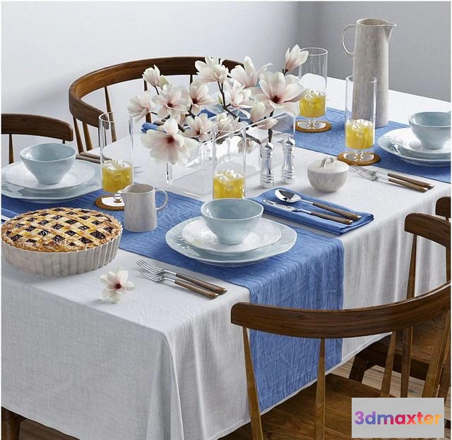 1564926 - Tableware with magnolia 3D Max