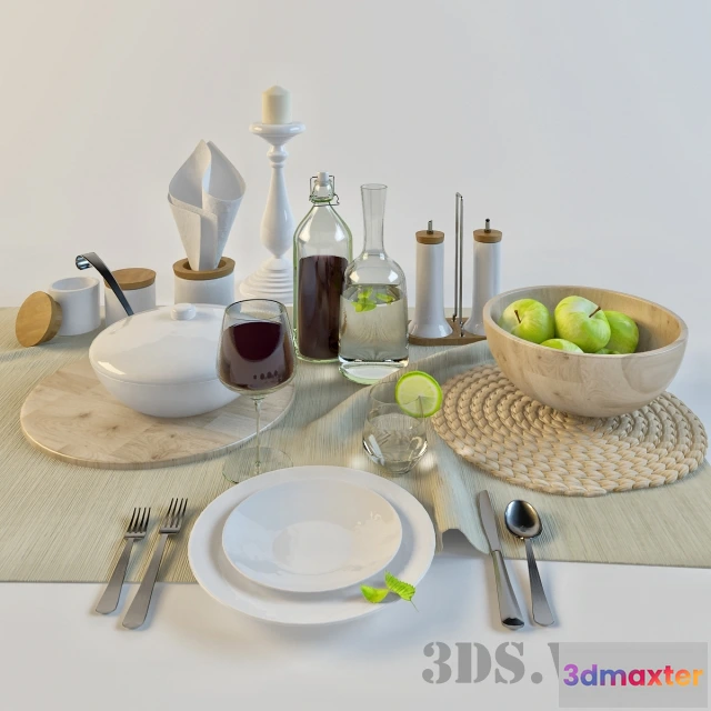 1646864 - kitchen - Kitchen set - dishes food and drinks 3D Max