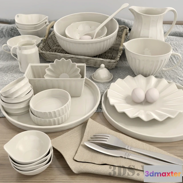 1646872 - kitchen - Set of classic dishes 3D Max