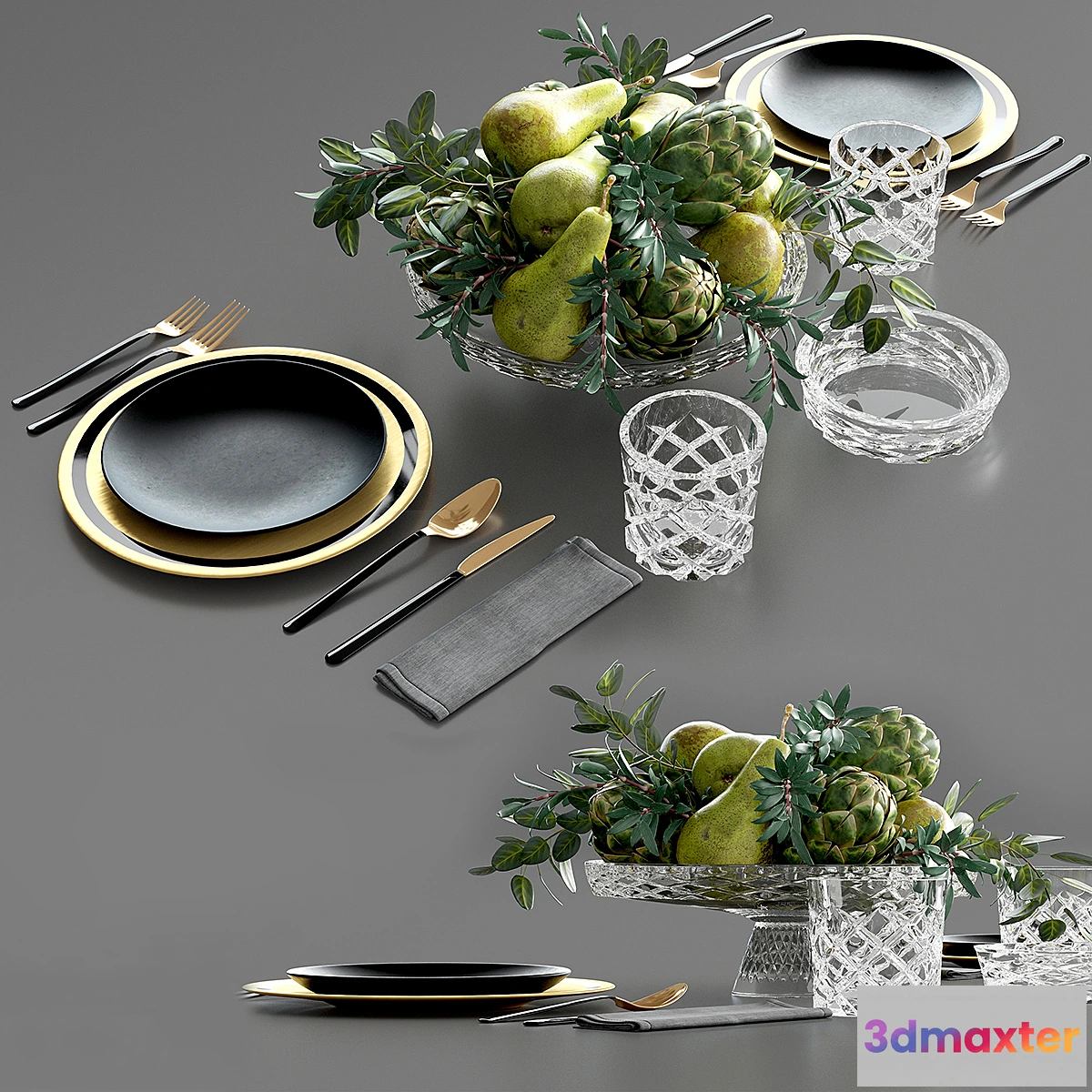 612909 - Table setting with Fruits in crystal vase