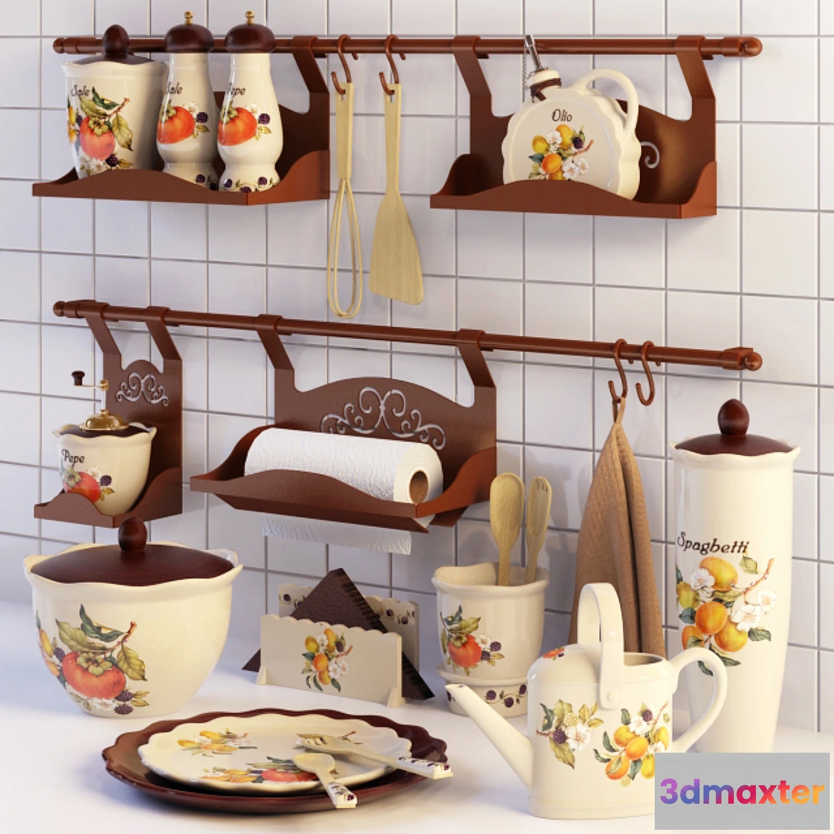 644383 - A set of dishes and rail for kitchen