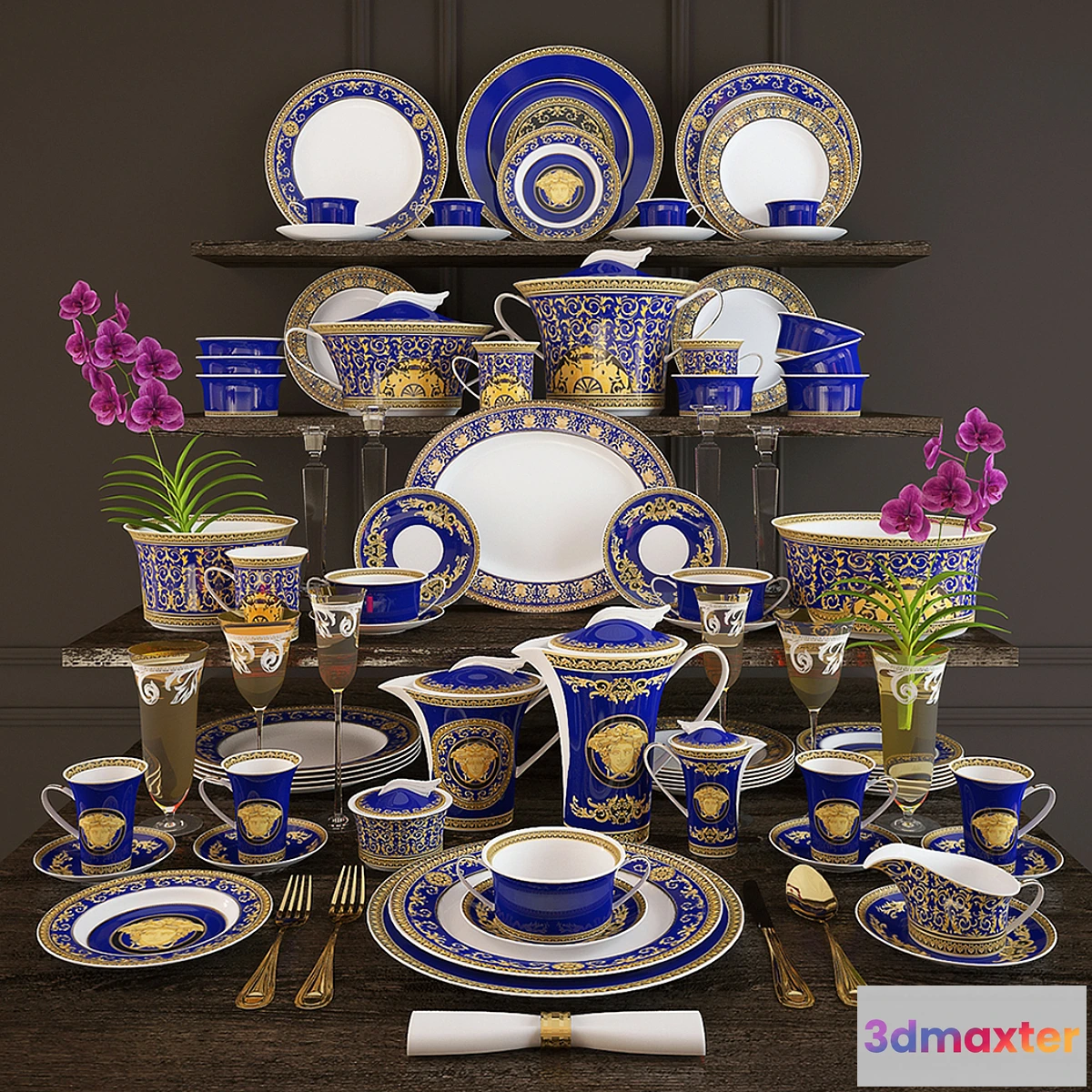 647409 - Dinner Rosenthal Versace Medusa blue