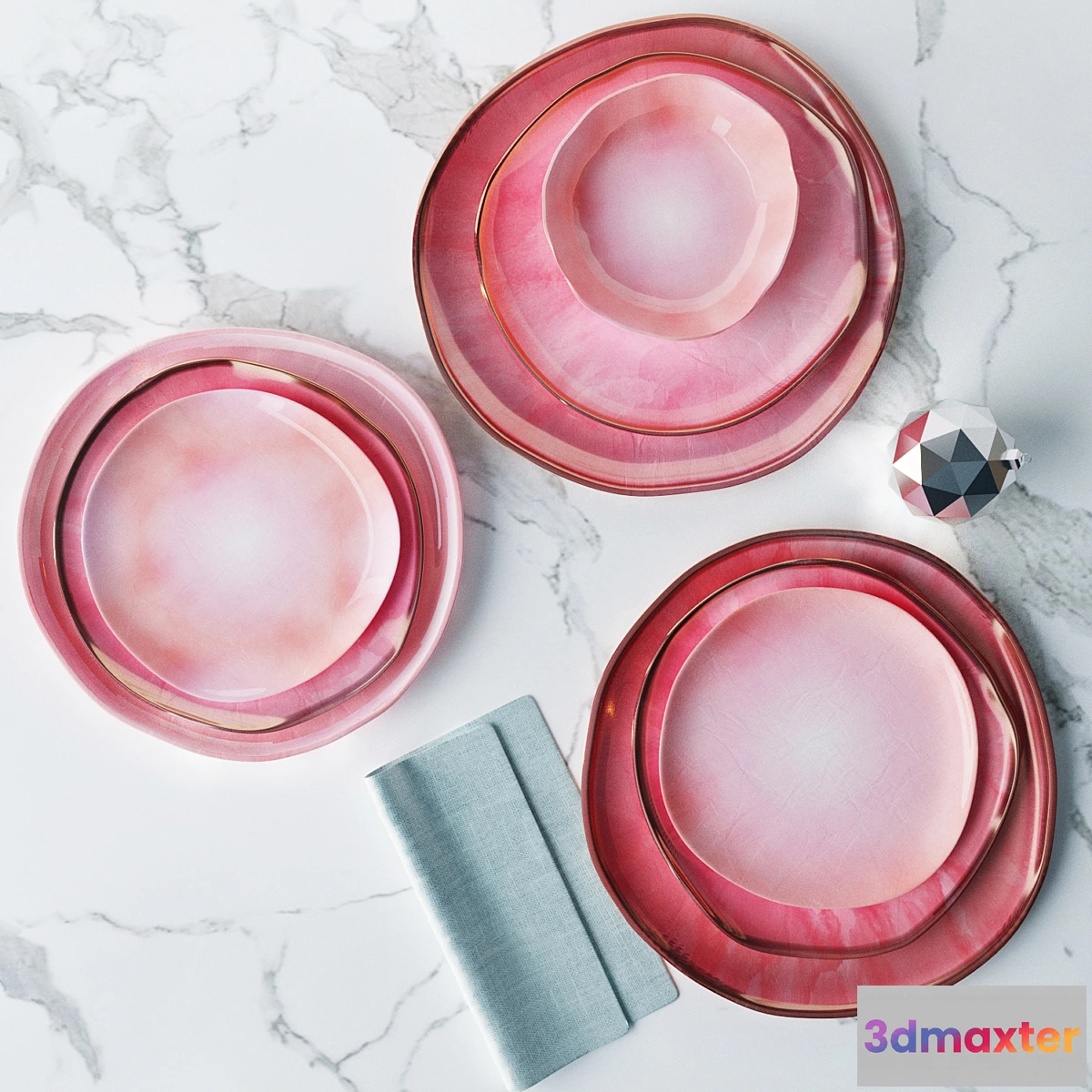 673653 - Set of plates in a pink glaze irregular shape
