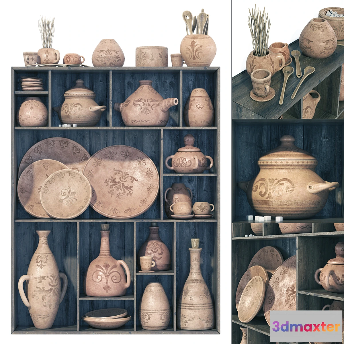 776239 - Dishes clay pattern n1 _ Rack Clay crockery with patterns
