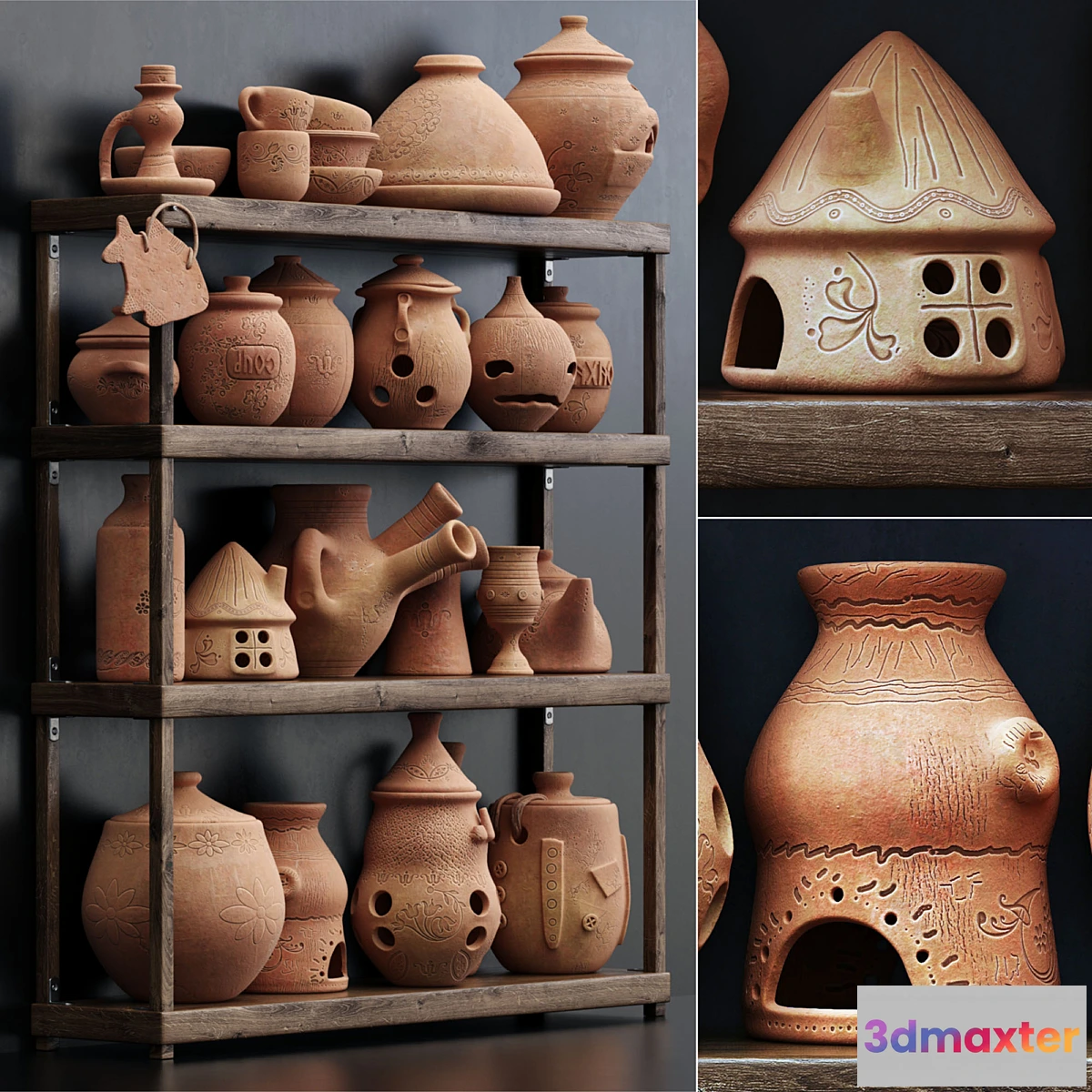 776303 - Dishes clay n20 _ Clay crockery shelf no.20