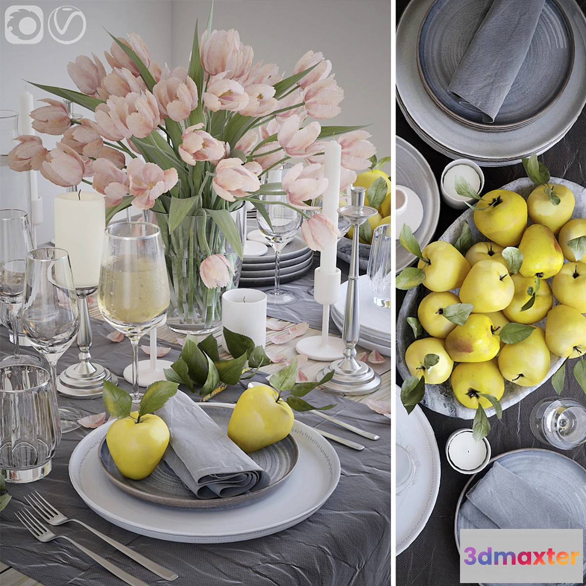 788096 - Table setting 27. table setting with pink tulips