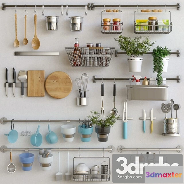 981196 - Kitchen utensils with spices groceries and flowerpots