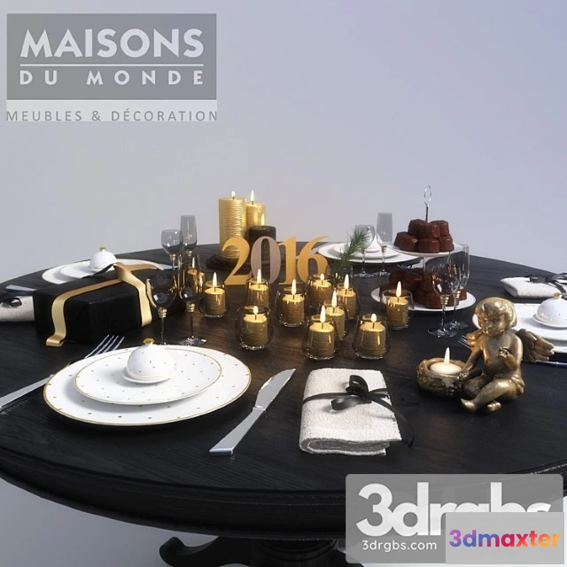 981878 - Wood Table Whith New Year Gold Decor