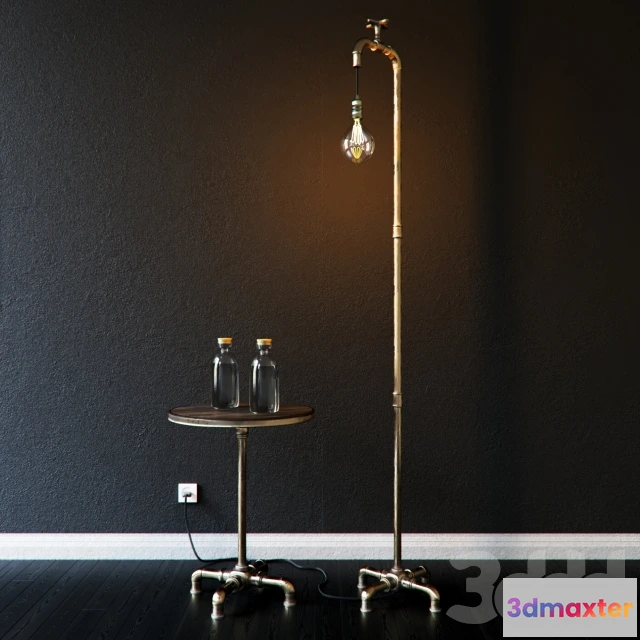 1083582 - Industrial Floor Lamp and Small Stol - 217139