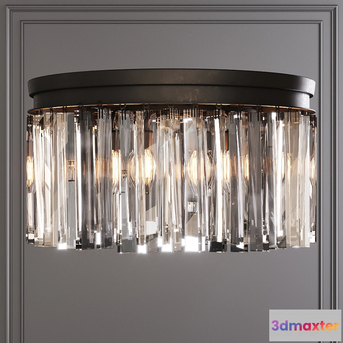 1398234 - Restoration Hardware 1920S ODEON RHYS CLEAR GLASS PRISM ROUND FLUSHMOUNT 20 Black 3D Max