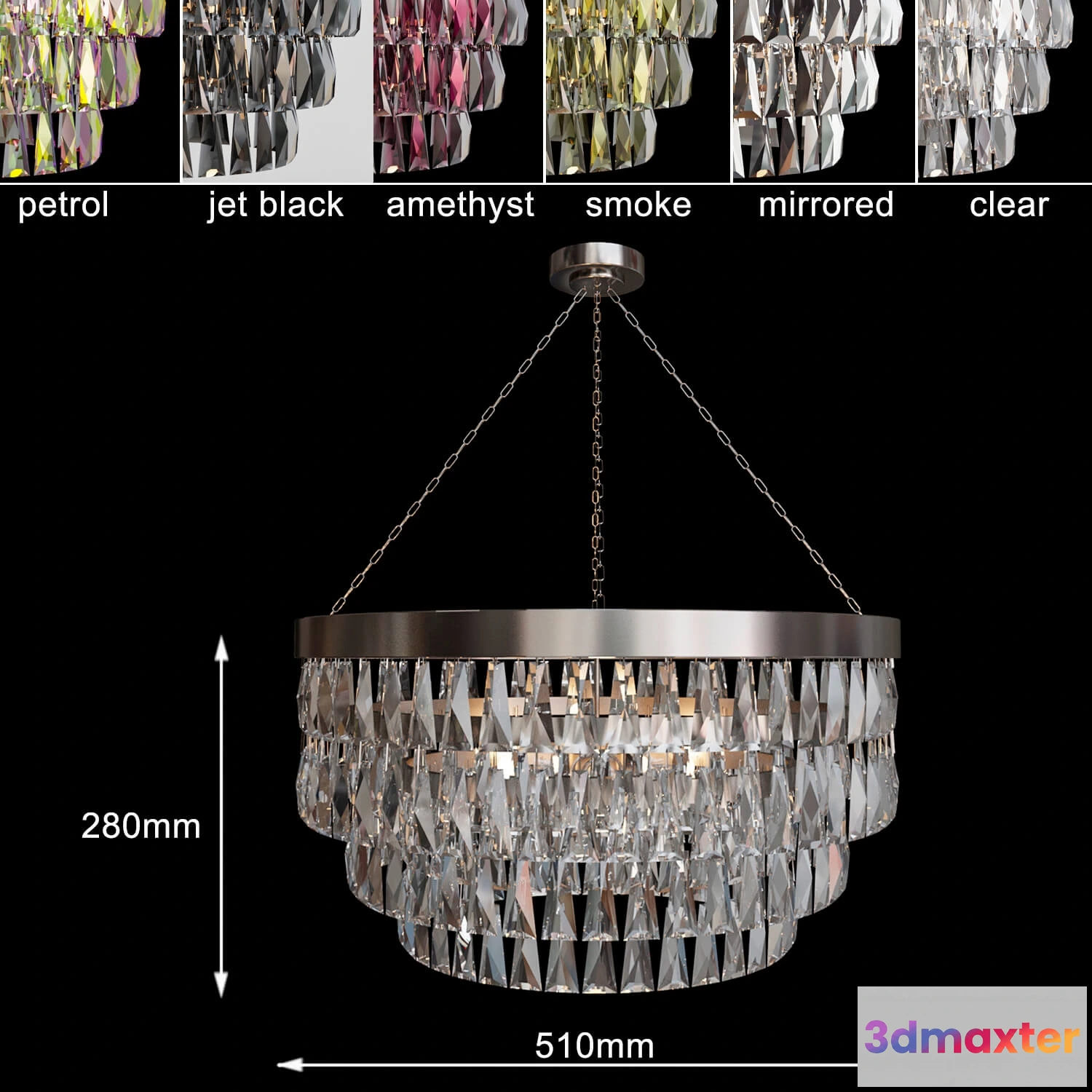 1653772 - lighting - Chandelier Shallow with Crystal 510mm 3D Max