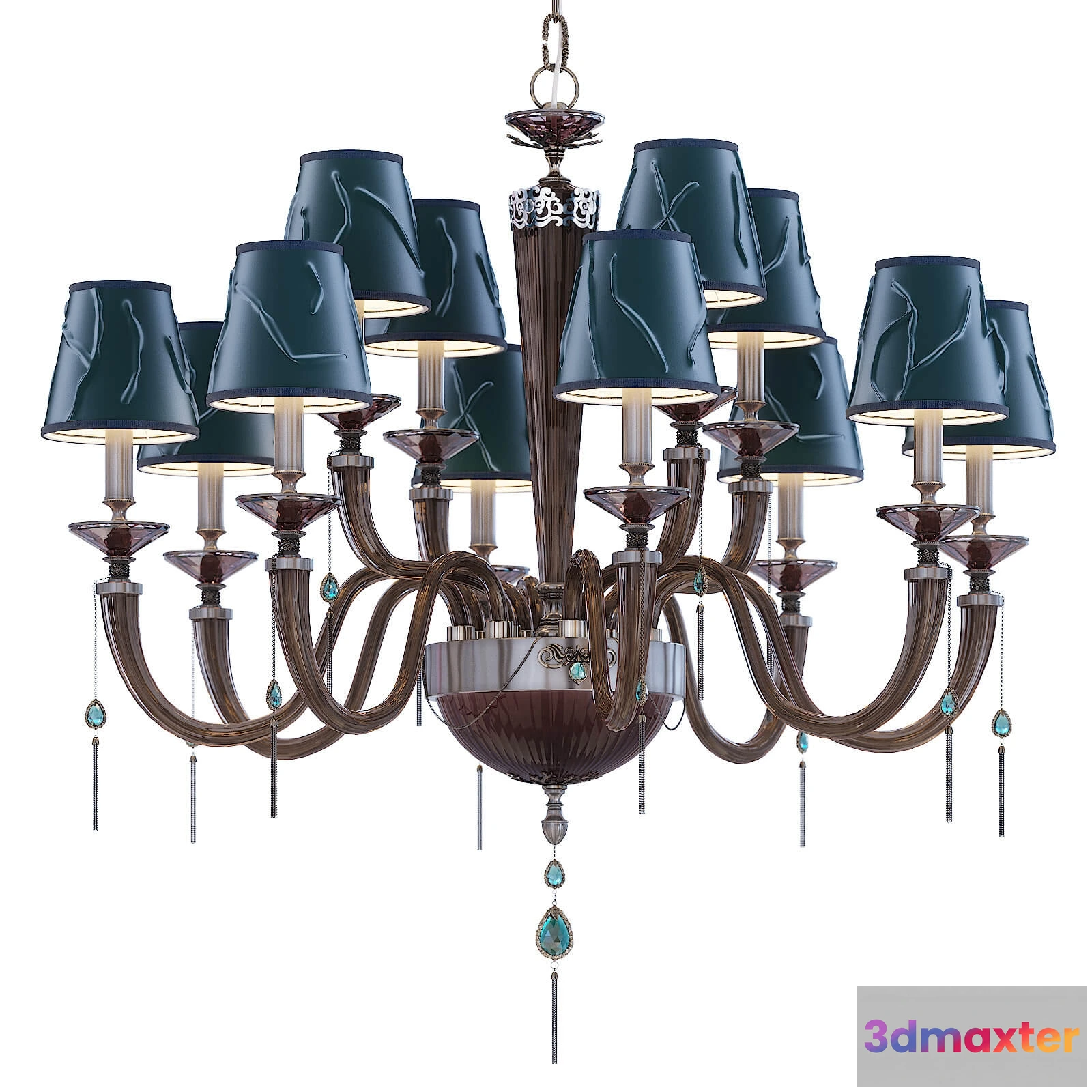 1653846 - lighting - Chandelier Euroluce Julienne Fume shade L8 + 4 Green 3D Max