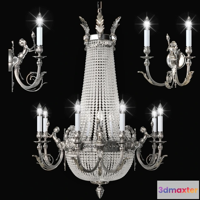 1653868 - lighting - Chandelier Arizzi 1528 + 4  SILV + Sconce Arizzi 1522  AP 3D Max