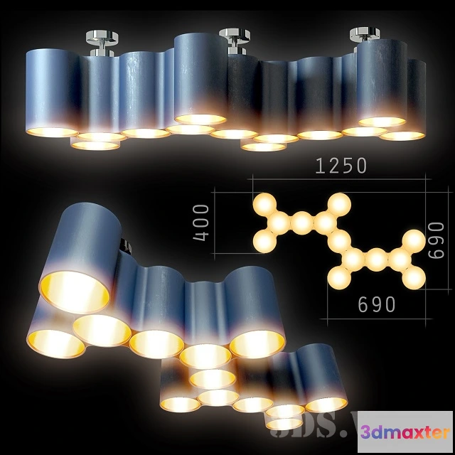 1654800 - lighting - Ceiling chandelier-molecule 3D Max