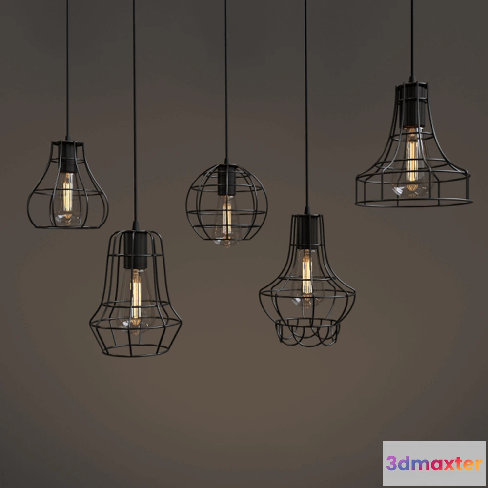 1654978 - lighting - Contemporary pendant light black metal frame 3D Max