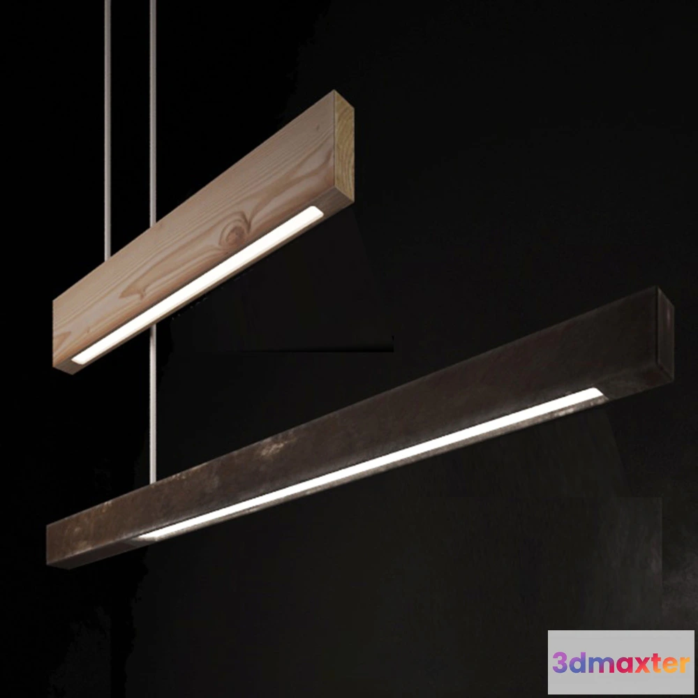 1655058 - lighting - Suspended illuminator with wooden and metal frame 3D Max