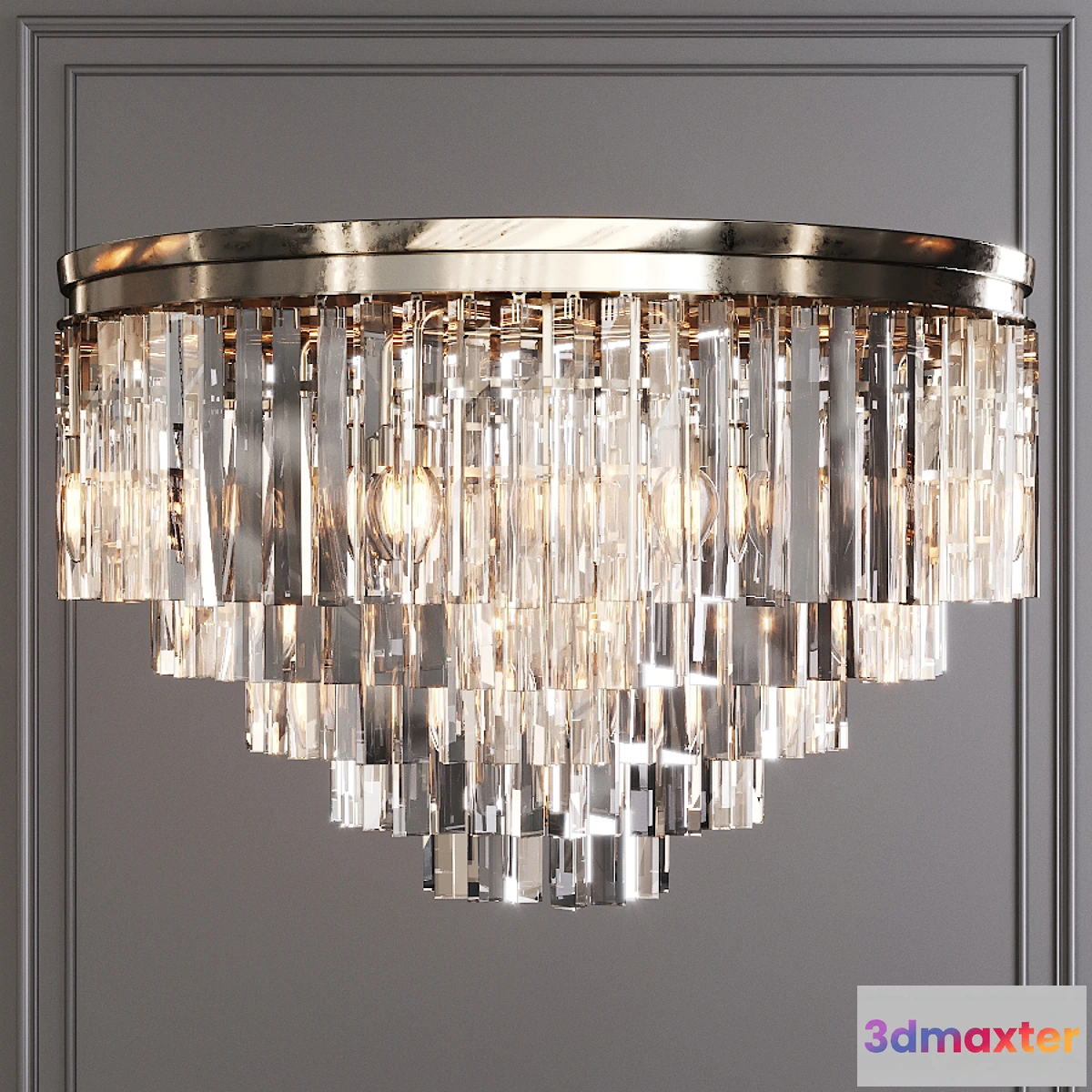 614561 - Restoration Hardware 1920S ODEON CLEAR GLASS FRINGE 5-TIER FLUSHMOUNT Nickel