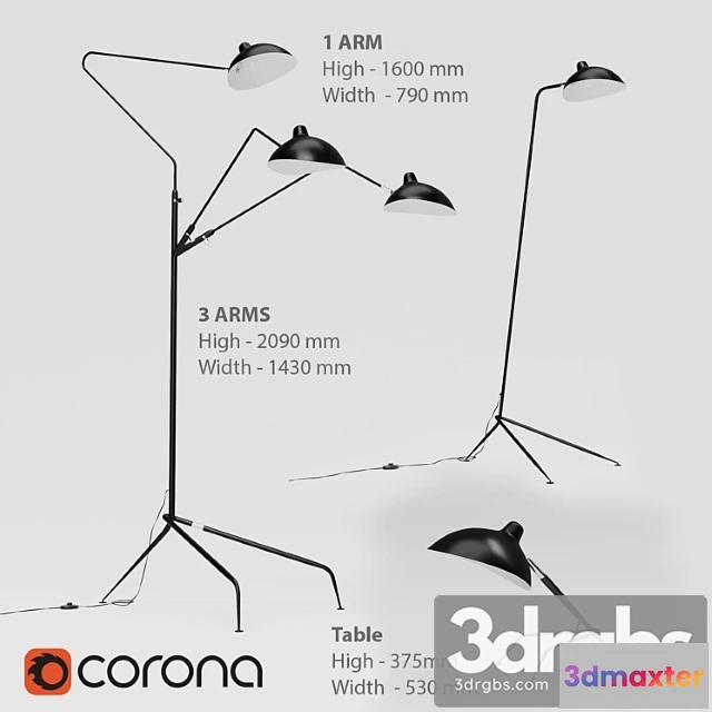 1045362 - Mouille floor, table. 1, 3 arms.