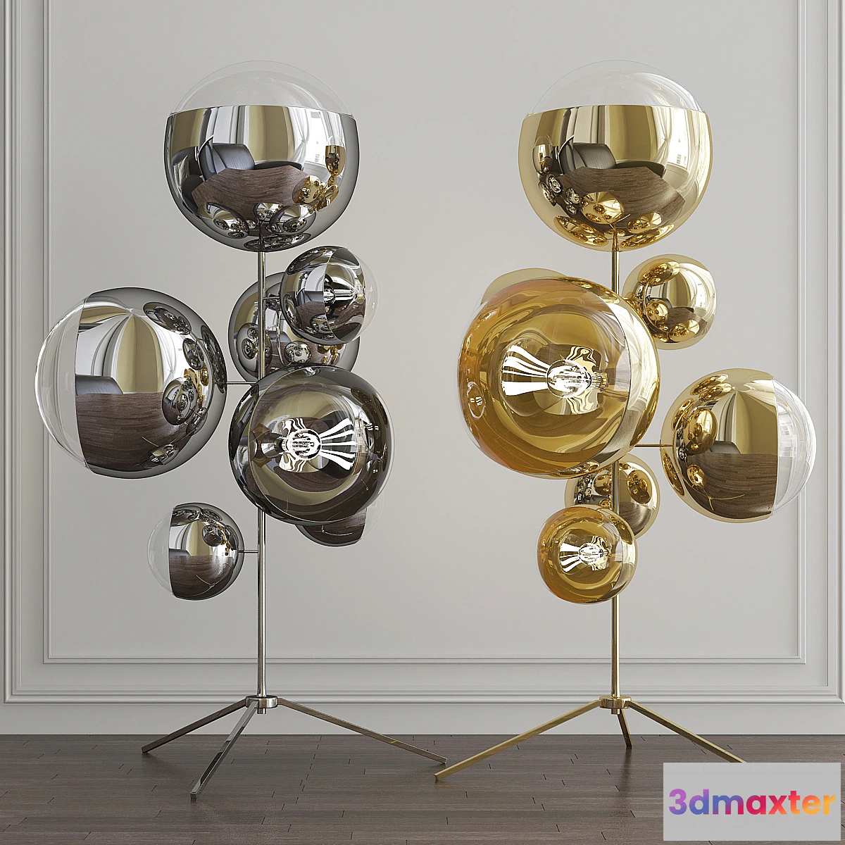1465488 - Mirror Ball Gold Stand Chandelier by Tom Dixon 3D Max