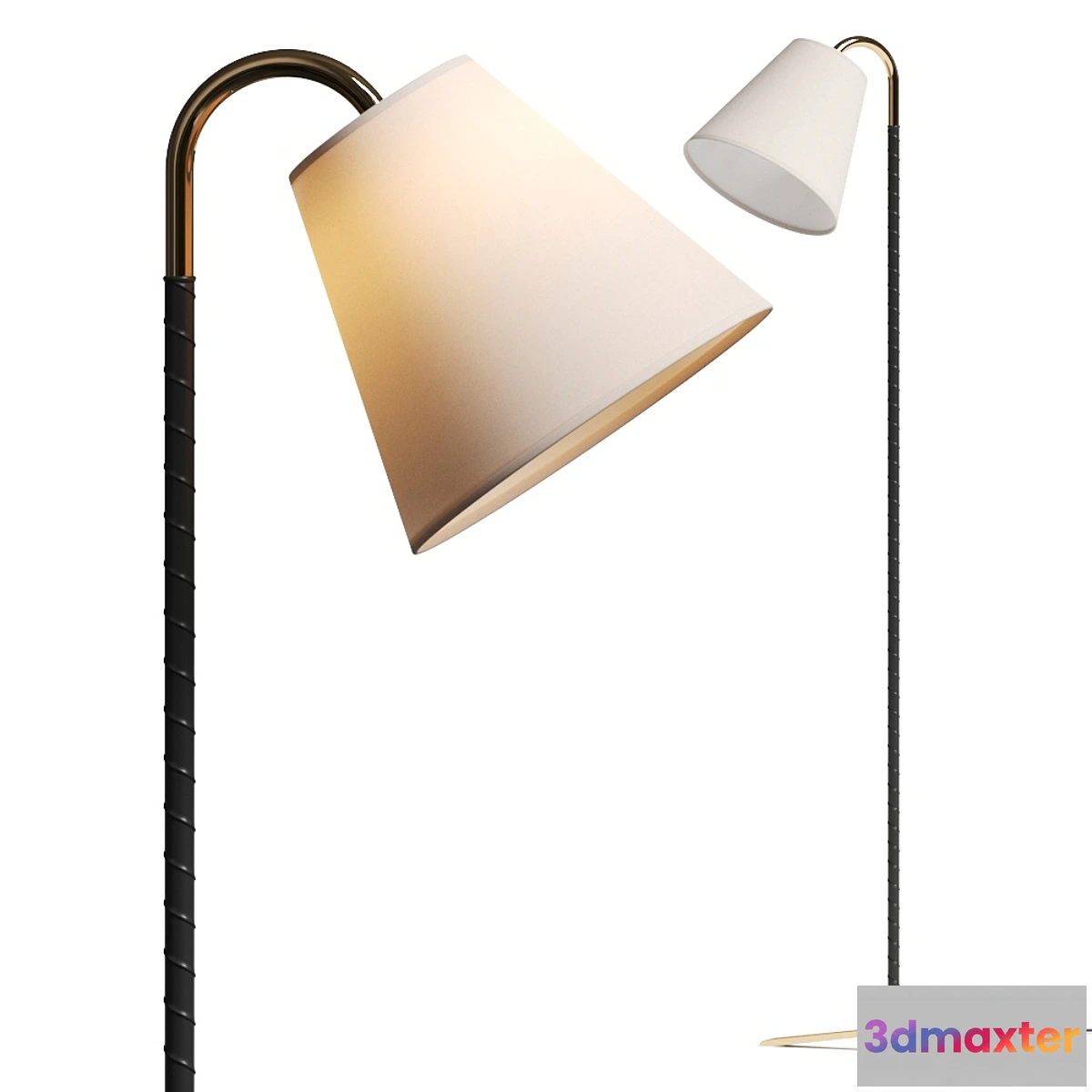 772007 - CB2 Barnes Brass And Black Leather Floor Lamp