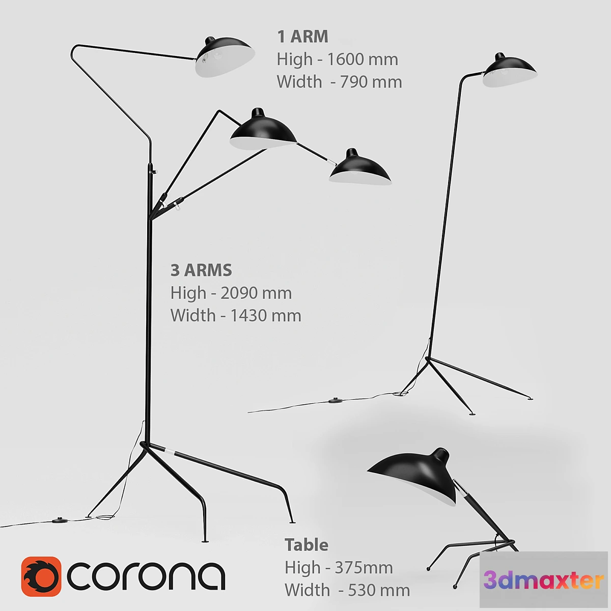 879830 - Mouille Floor Table. 1 3 arms. - No.4