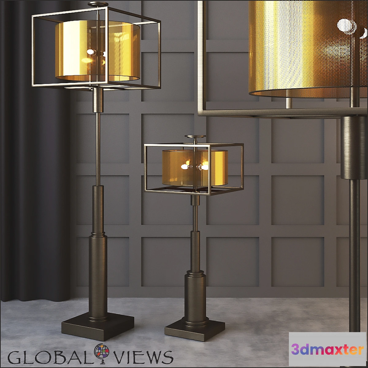 890126 - Global Views Double Shade Lamp and Floor Lamp