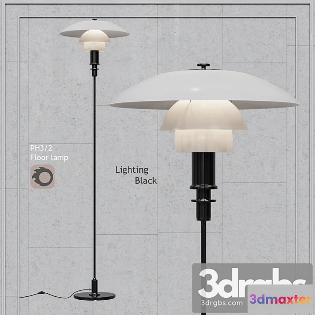 982394 - 2 floor lamp black body white glass