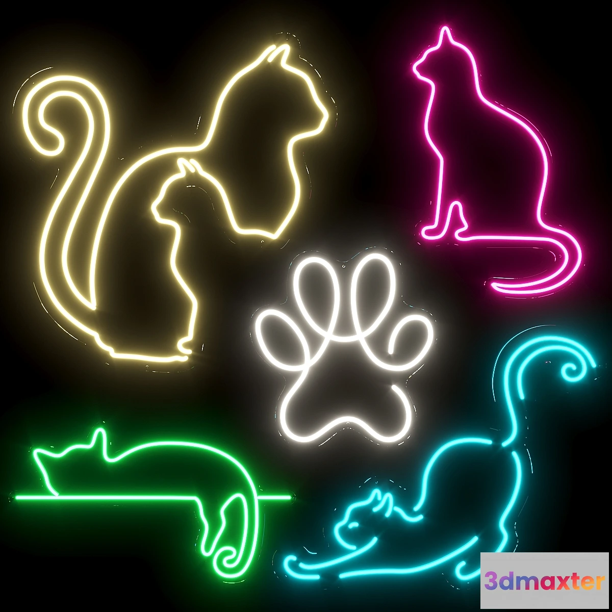 1312498 - Set of neon lights Cats 01 3D Max