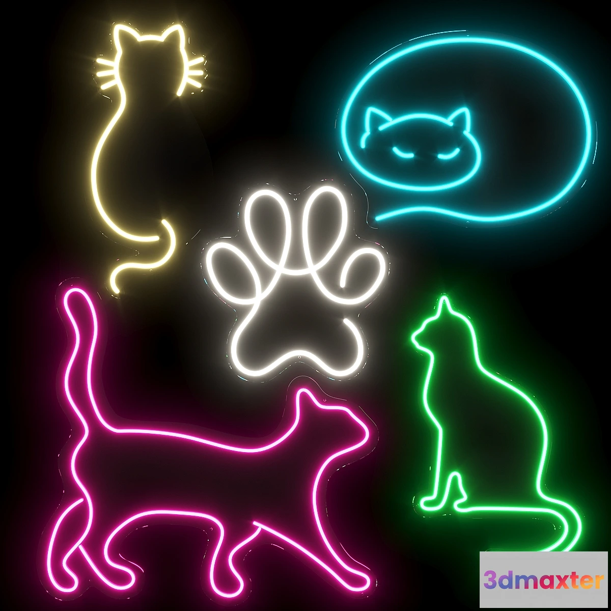 1312615 - Set of neon lights Cats 02 3D Max