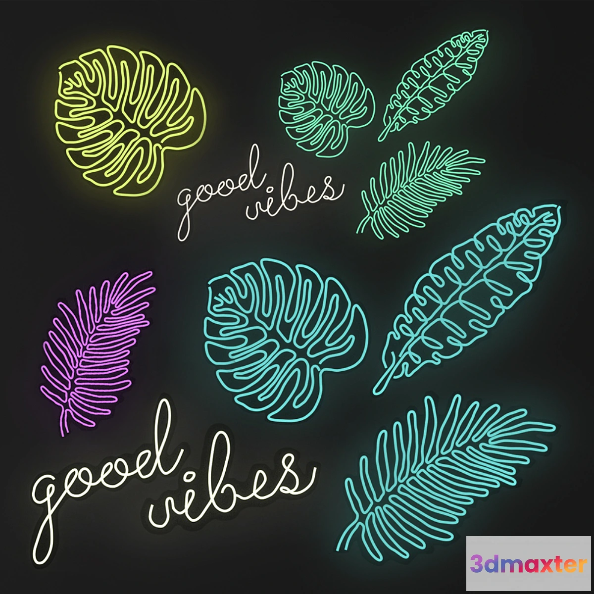 1326118 - Neon sign - Monstera. Good wibes 3D Max