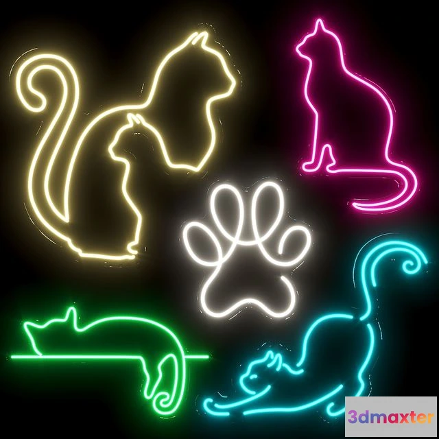 1544575 - Set of neon lights Cats 01 3D Max