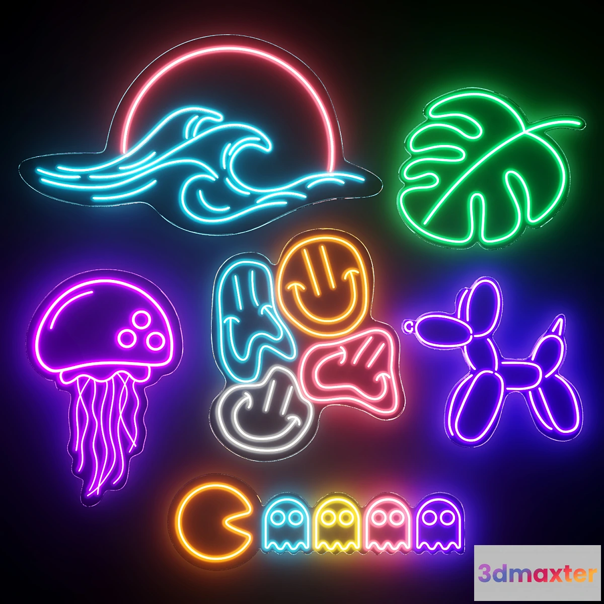 708006 - WaveMonsteraSmileJellyfishPacmanBallon Dog Neon Signs