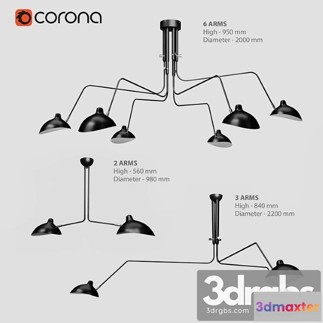 1049422 - Mouille ceiling 2, 3, 6 arms