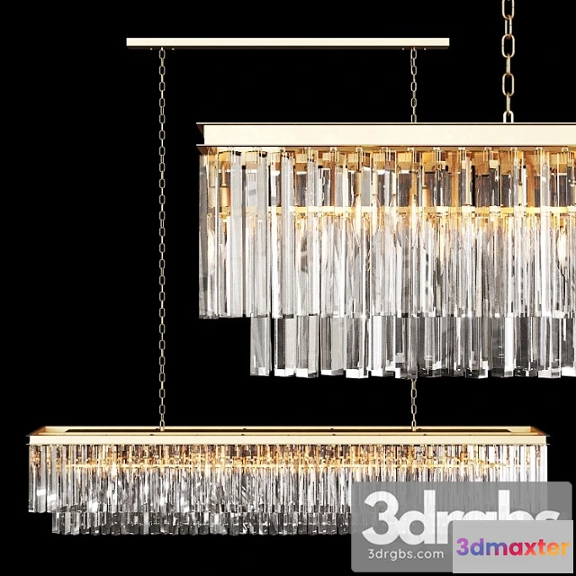 1050262 - Restoration hardware 1920s odeon clear glass fringe rectangular chandelier 71 brass