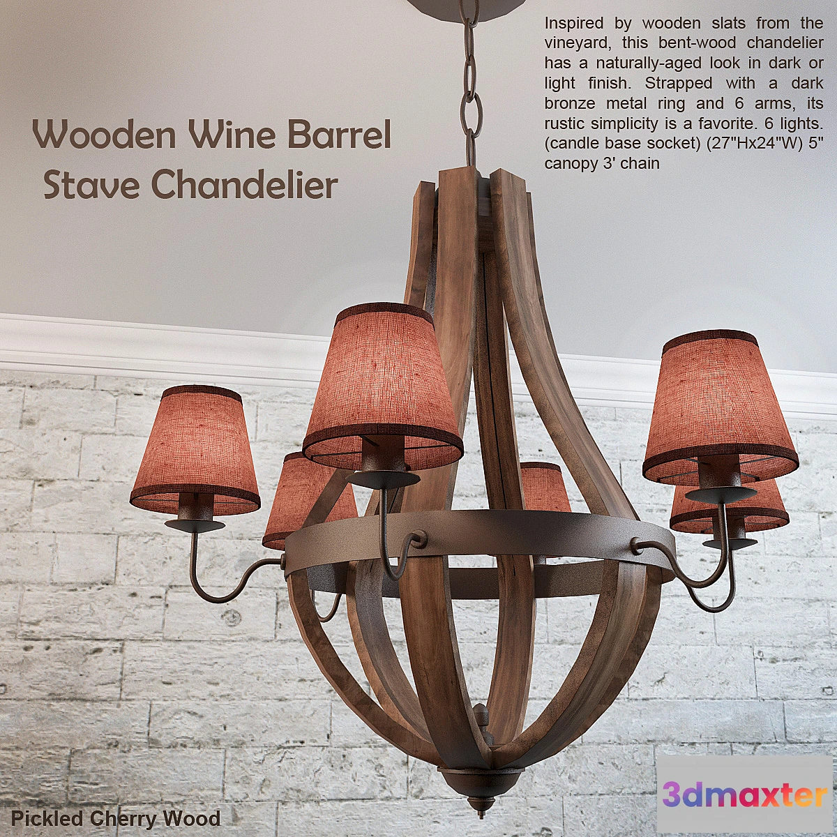 1269953 - Wooden Wine Barrel Stave Chandelier 3D Max
