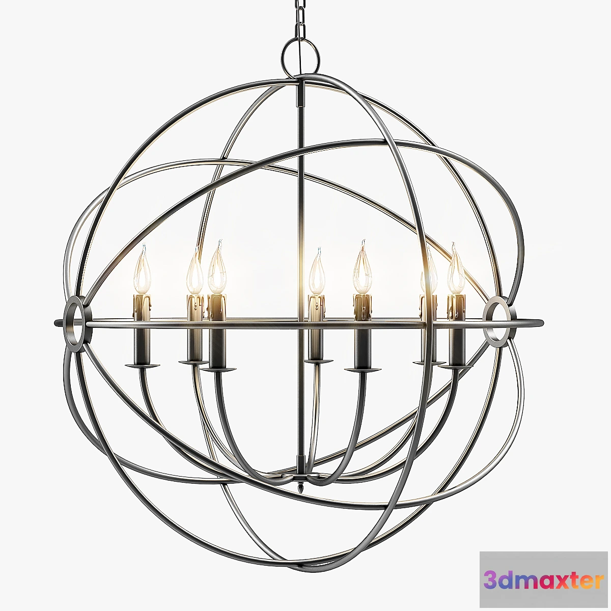 1277014 - Foucault’s Iron Orb Chandelier Rustic Iron Medium 3D Max