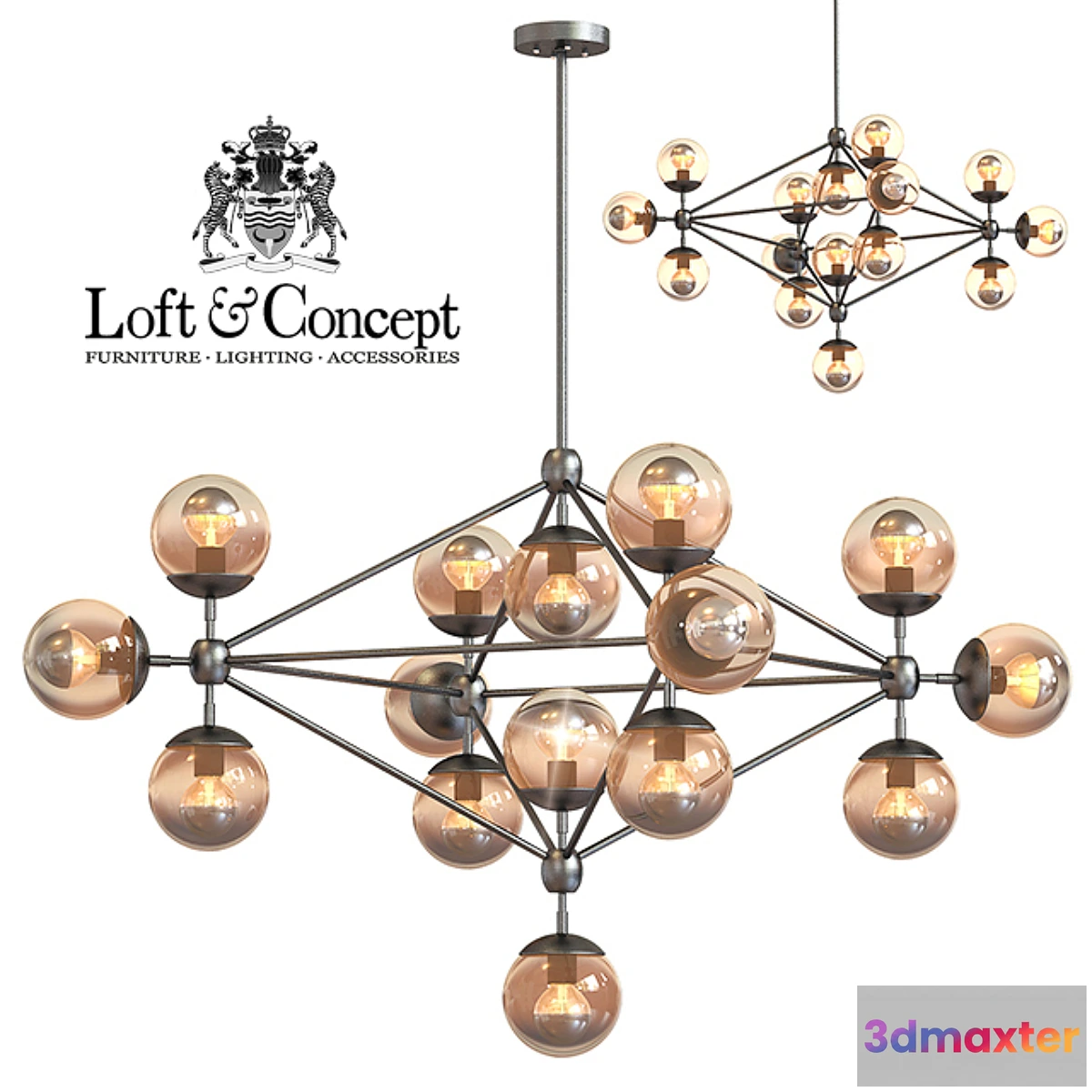 1280614 - Chandelier Modo Chandelier 15 Globes 3D Max