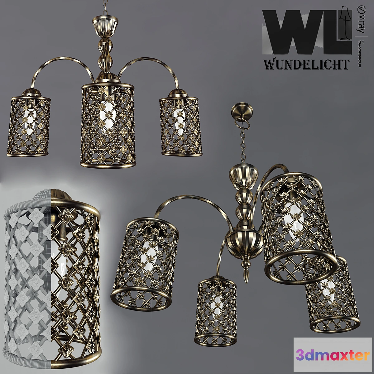 1288354 - Chandelier Bronze Cell 3D Max