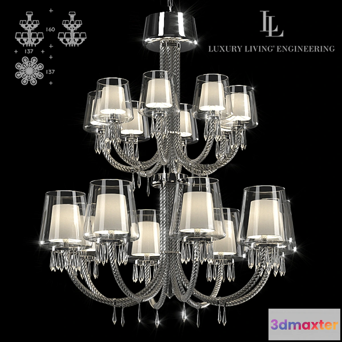 1290395 - Le Notre Chandelier 16 lights 3D Max