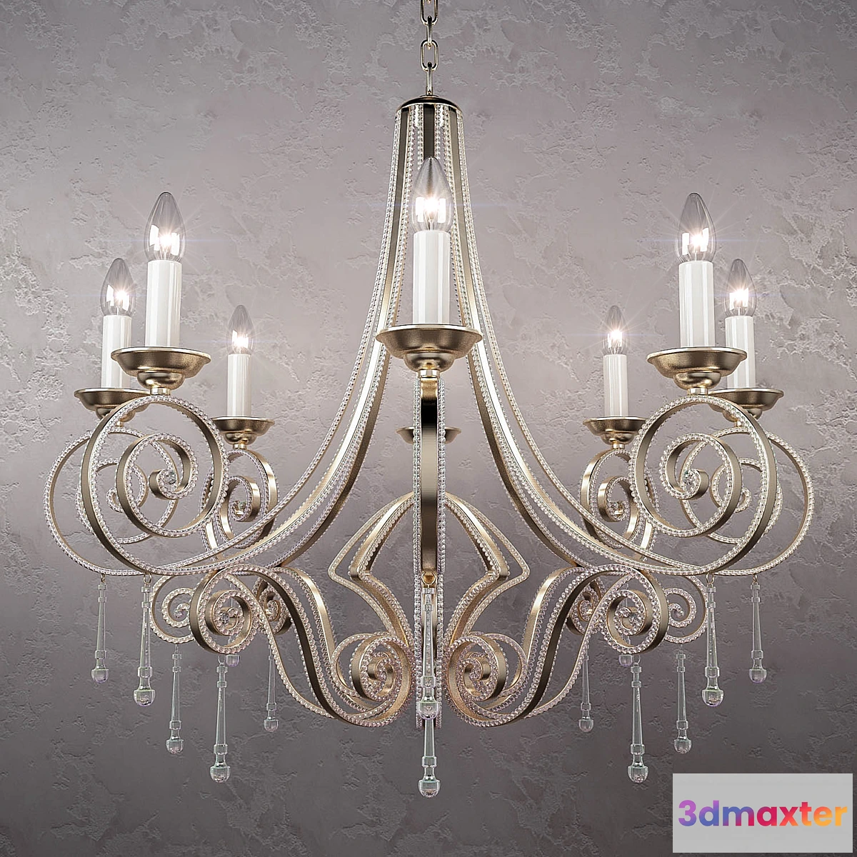 1293491 - Beaded Wrought-Iron Chandelier 3D Max
