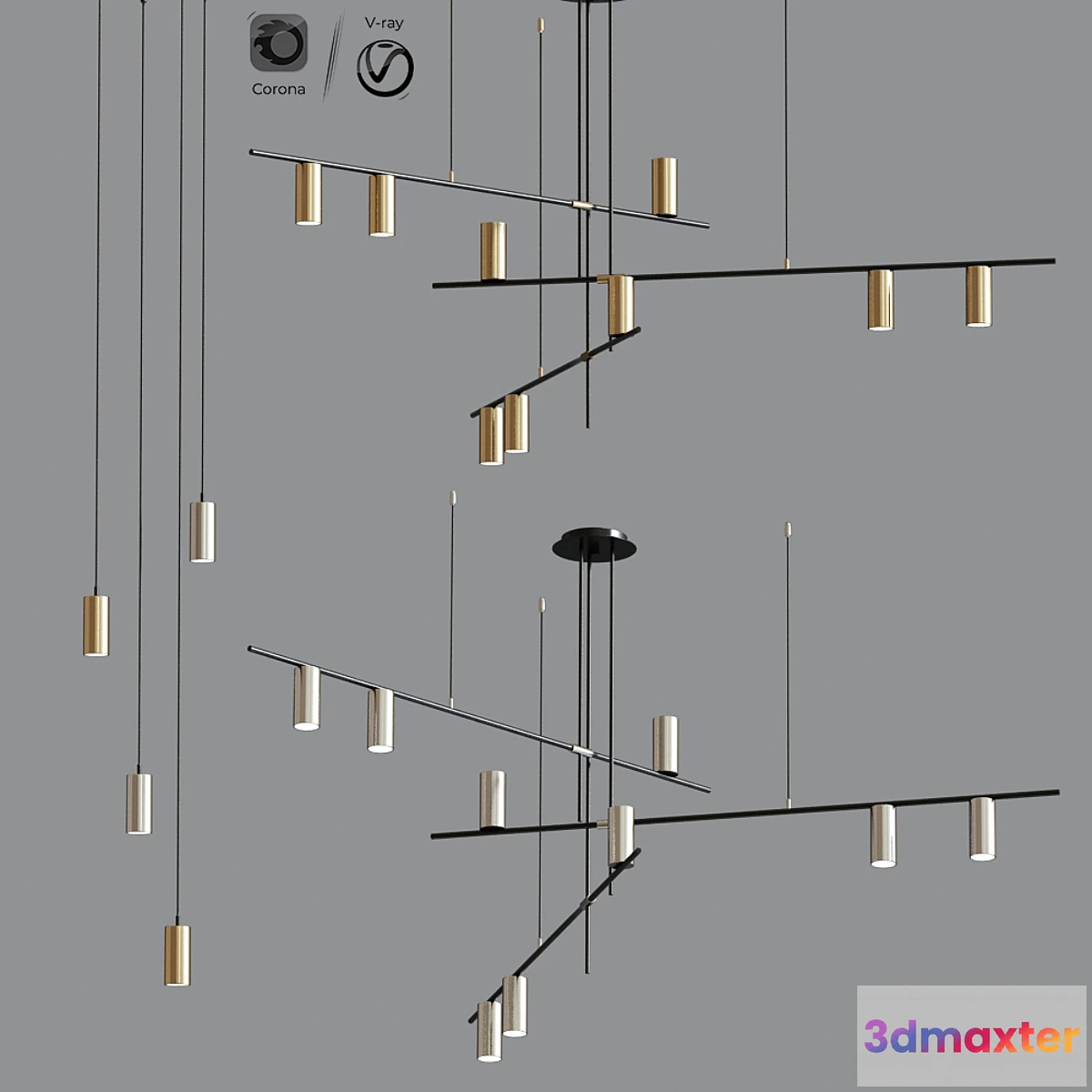 1301562 - Mid Century Modern Suspension Chandelier Collection 3D Max