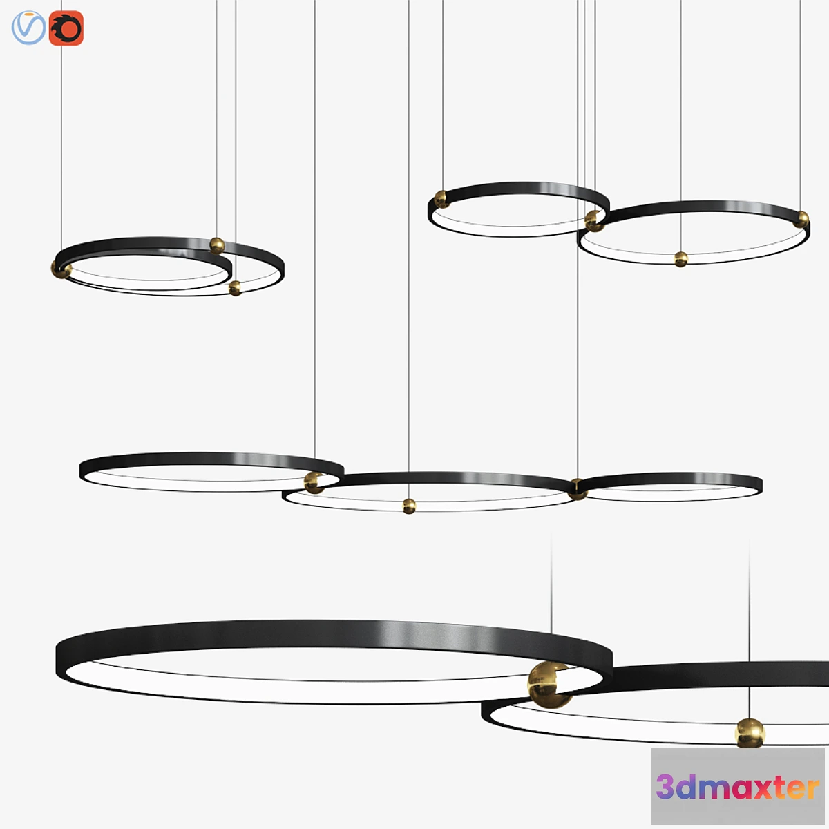 1301876 - Planetary Rings Chandelier Lampatron 3D Max