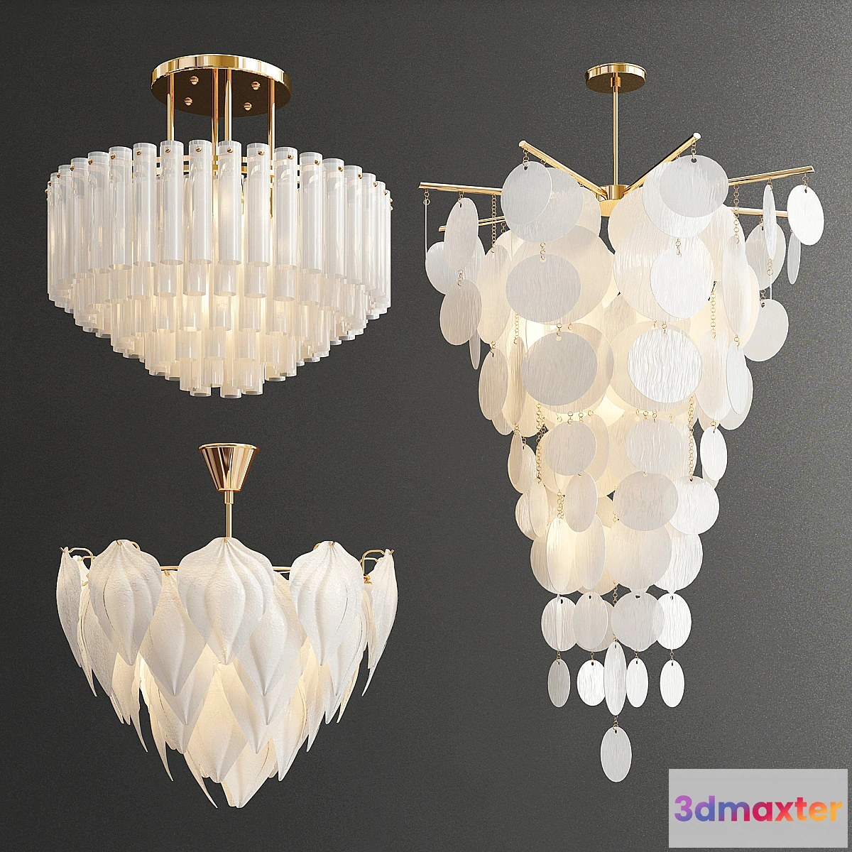 1303455 - Decorative White Glass Chandelier - 3 type 3D Max