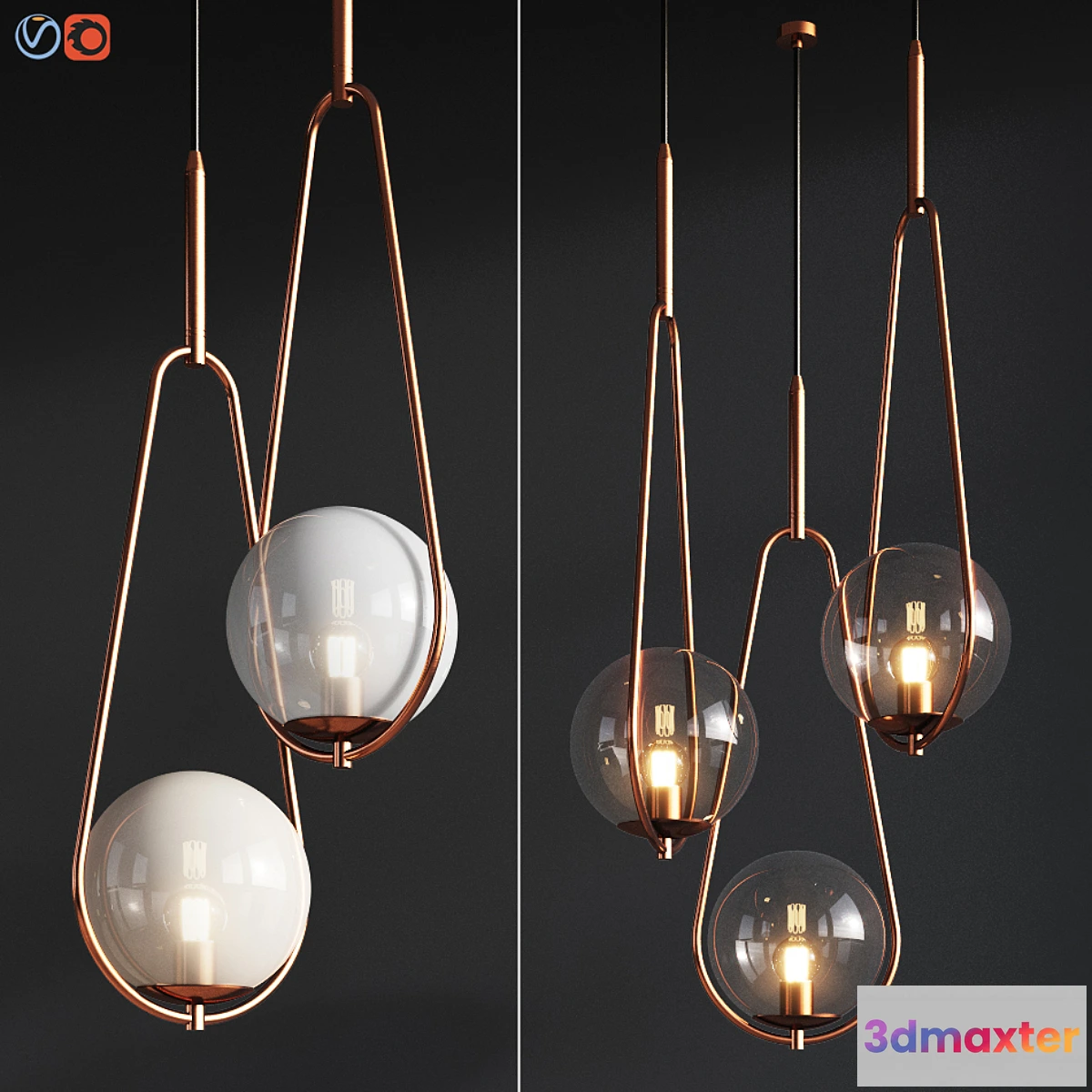 1311628 - Pendant Lamp Loop Brass Kare Design 3D Max
