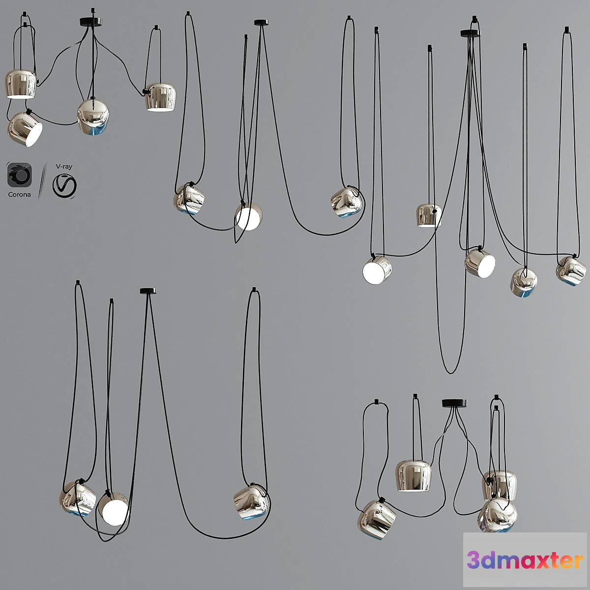 1314996 - Aim Pointed Lighting Set Chrome 3D Max